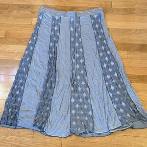Soft Surroundings Gray Lace Panel Midi Skirt XL Boho Flowy Elastic Waist